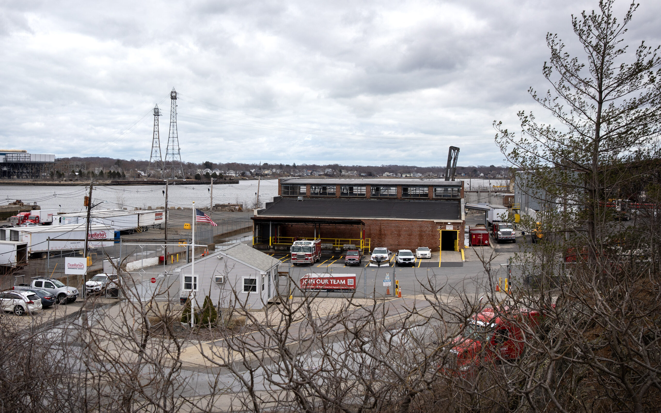 The Clean Harbors facility by the Fore River in Weymouth, where a trailer fire took place. (Robin Lubbock/WBUR)